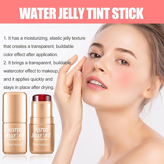 2PCS Jelly Blush Stick, Multi-Purpose Lip & Cheek Stick, Waterproof jelly tint, Moisturizing Cooling Water Jelly Tint Long Lasting cheek stain & lip tint for Women and Girls 02#-VivaGrace Women