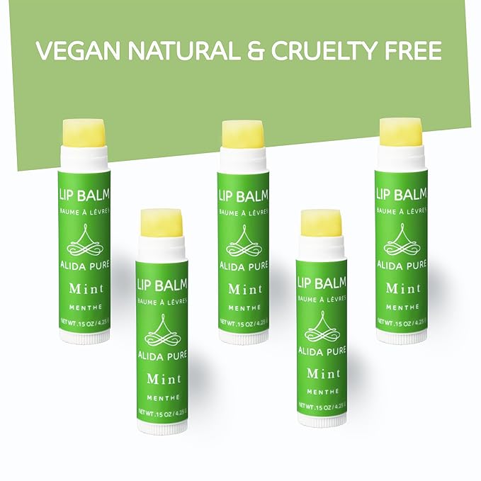 Mint Lip Balm Collection, Vegan Lip Balm Set, Beeswax Free, with Avocado Oil, Organic Jojoba Oil, and Vitamin E, Natural Moisturizer for Dry, Chapped Lips, 5 Tube Set-VivaGrace Women