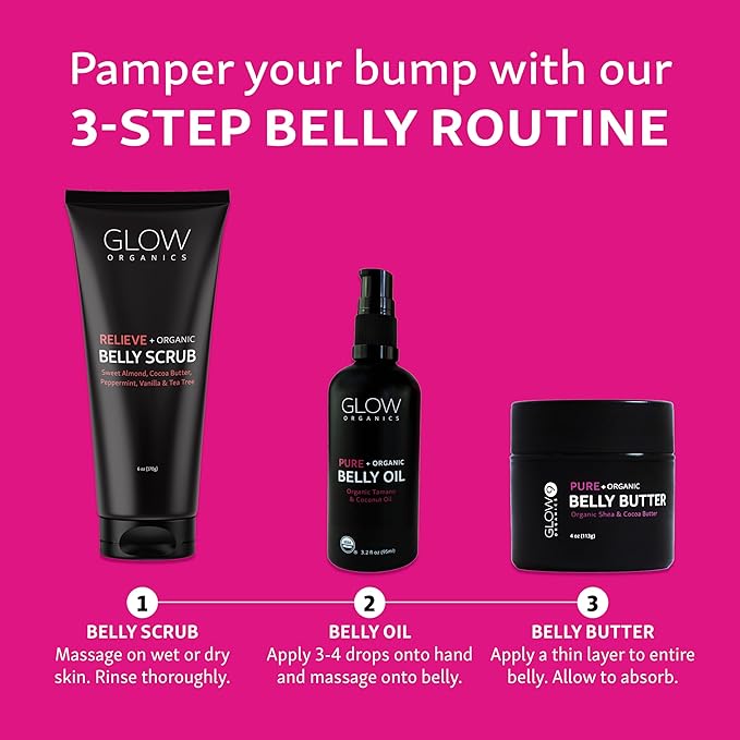 Pregnancy Bump Box, 3-Step Routine, Kit with Belly Scrub, Oil and Butter for Stretch Marks, Organic, Maternity Skin Care, Clean Beauty, The Perfect Gifts for Expectant Moms-VivaGrace Women