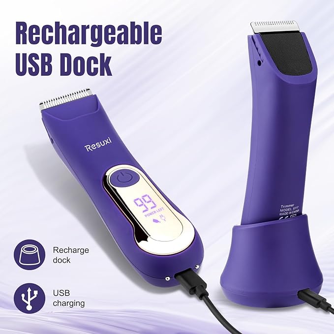 RESUXI Electric Bikini Trimmer for Women,Pubic Hair Trimmer Ceramic Blade Electric Razors Shaver for Underarm Leg Arm Body Hair Private Area,Wet/Dry IPX7 Waterproof Rechargeable LCD Display LED Light-VivaGrace Women