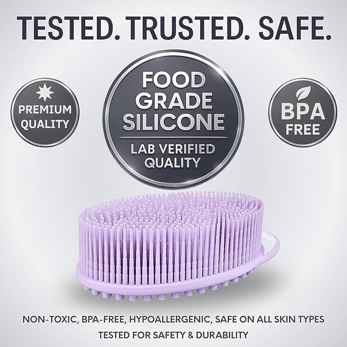 Avilana Silicone Body Scrubber – Gentle Shower Brush & Loofah Alternative- Food Grade & Lab Tested – Fast-Drying, Hygienic, BPA-Free Silicone Body Gentle Exfoliator (Lavender, Massage)-VivaGrace Women