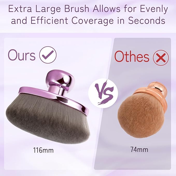 Extra Large Body Makeup Brush For Self Tanner, Leg Makeup &Bronzer Blend,116mm Oval-headed Kabuki Brush Provides More Even &Pretty Application, Sunscreen Face& Back Makeup Brush, Wet&Dry Use- Purple-VivaGrace Women