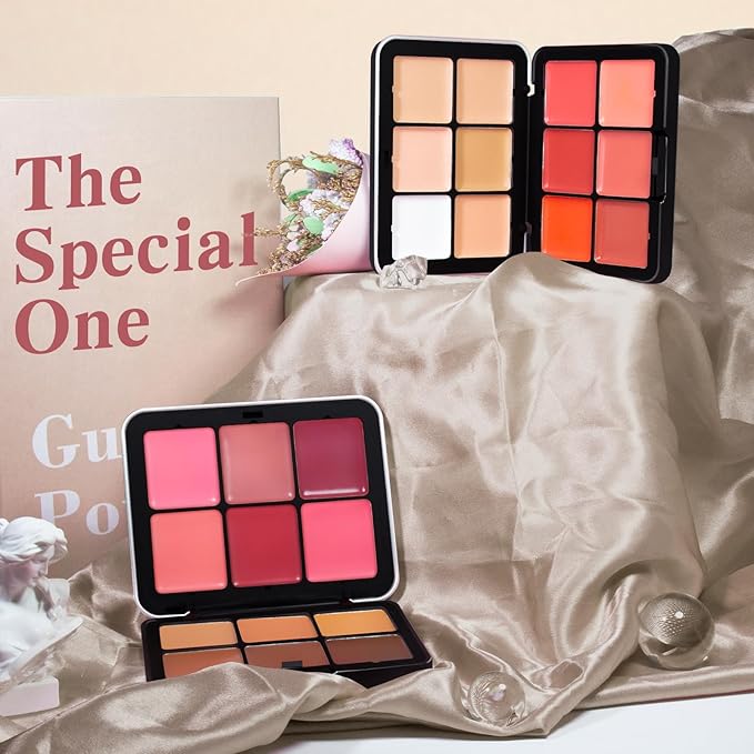 12 Colors Cream Blush Palette, Color Correcting Concealer Foundation Palette, Long Wearing Smudge Proof Blendable Matte Finish Blush Powder Highlighter and Cream Contour Palette Makeup (01)-VivaGrace Women