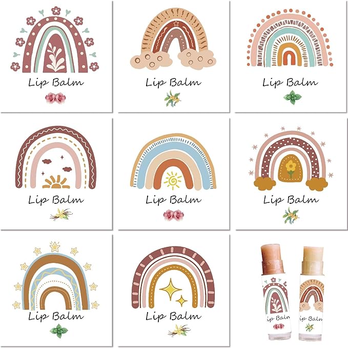 CRASPIRE 80Pcs 8 Styles Lip Balm Sticker Rainbow Self-Adhesive Homemade Lip Balm Labels Vintage Square DIY Label Stickers for Lip Balm Containers Cosmetics Lipsticks-VivaGrace Women