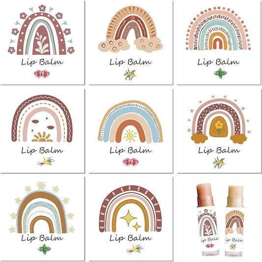 CRASPIRE 80Pcs 8 Styles Lip Balm Sticker Rainbow Self-Adhesive Homemade Lip Balm Labels Vintage Square DIY Label Stickers for Lip Balm Containers Cosmetics Lipsticks-VivaGrace Women