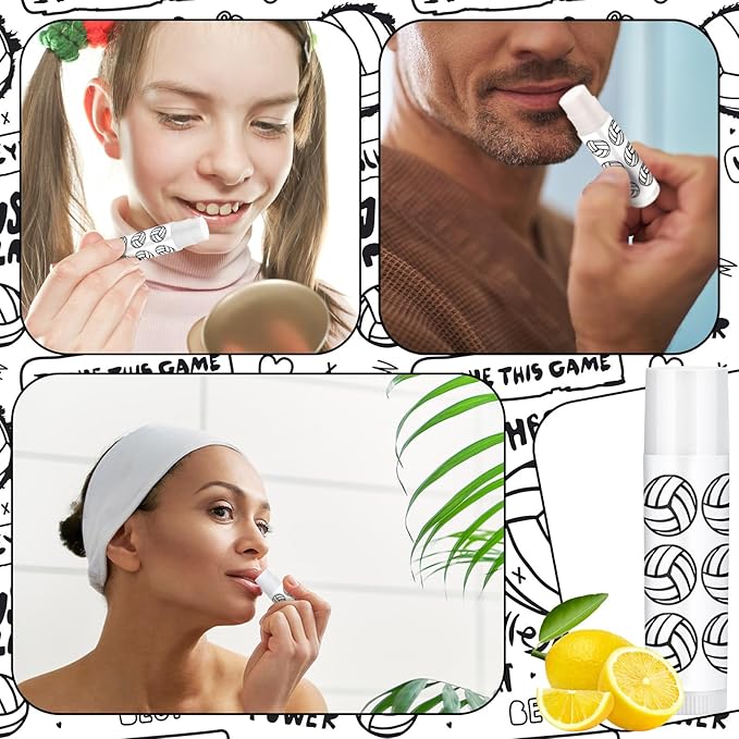 24 Pcs Volleyball Lip Balm Volleyball Team Gifts Volleyball Party Favors Volleyball Lip Balm Gift for Volleyball Team Volleyball Party Guest Supplies (White)-VivaGrace Women