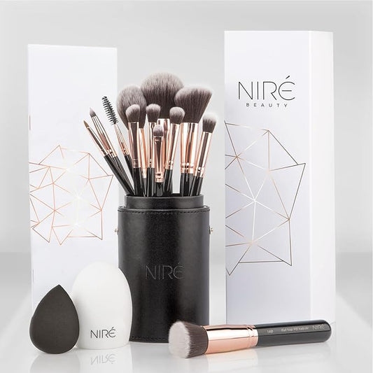 Niré Beauty 15piece Award Winning Professional Makeup Brush Set: Vegan Makeup Brushes with Case, Makeup Sponge, Brush Cleaner, Guide, Gift Box-VivaGrace Women