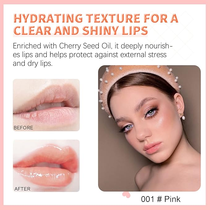 Hydrating Lip Glow Oil, Plumping Watery Lip Gloss, Refreshing Moisturizing Lip Oil Tinted Lip Balm, Lasting Nourishing Revitalizing Lip Tint Lip Care (01# Pink)-VivaGrace Women