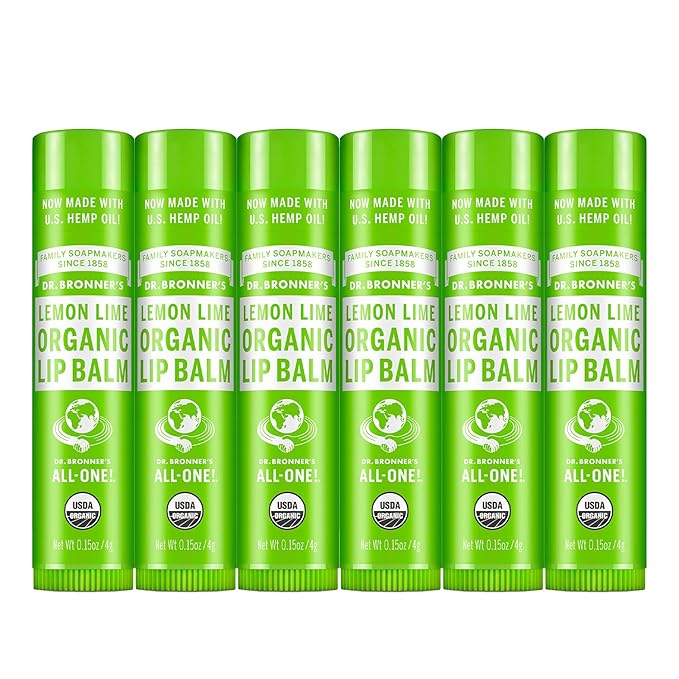 Dr. Bronner’s Organic Lip Balm 6-Pack (.15oz) Natural, Moisturizinging, Petroleum-Free Lip Balm with Beeswax & Avocado Oil for Dry Lips, Men & Women - Lemon Lime-VivaGrace Women