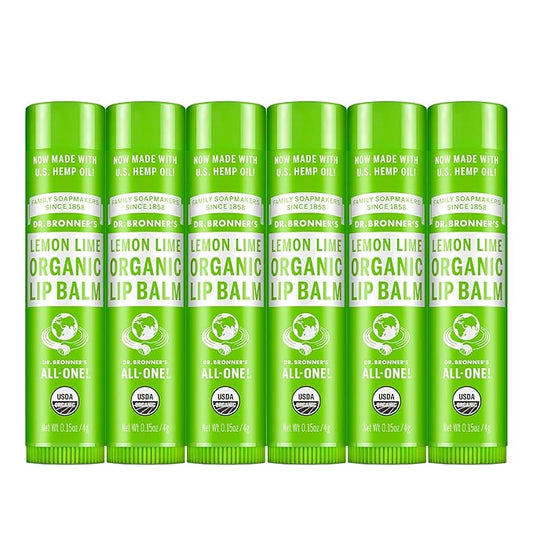 Dr. Bronner’s Organic Lip Balm 6-Pack (.15oz) Natural, Moisturizinging, Petroleum-Free Lip Balm with Beeswax & Avocado Oil for Dry Lips, Men & Women - Lemon Lime-VivaGrace Women