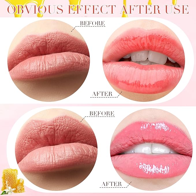 12 Pcs Bee Lip Balm Honey Pot with Brush Propolis Lip Mask Overnight, Moisturizing Hydrating Lip Sleeping Mask Prevention Dry and Cracked(Honey+Strawberry)-VivaGrace Women