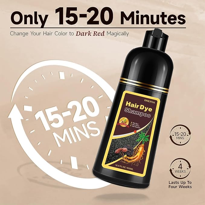 Dark Wine Red Hair Dye Shampoo, 100% Gray Hair Coverage for Men & Women, Instant and Long-lasting Hair Color Shampoo in Minutes, 3 in 1 Pure Plant Extract Natural Hair Dye Kit for All Hair Types-VivaGrace Women
