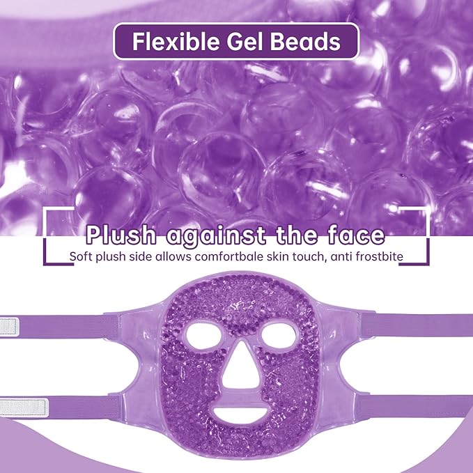 Ice Face Mask Reusable and Cold Gel Eye Mask for Puffiness/Dark Circles/Eye Bags/Dry Eyes/Headaches/Migraines/Stress Relief, Ice Pack for Eyes & Face (Purple)-VivaGrace Women