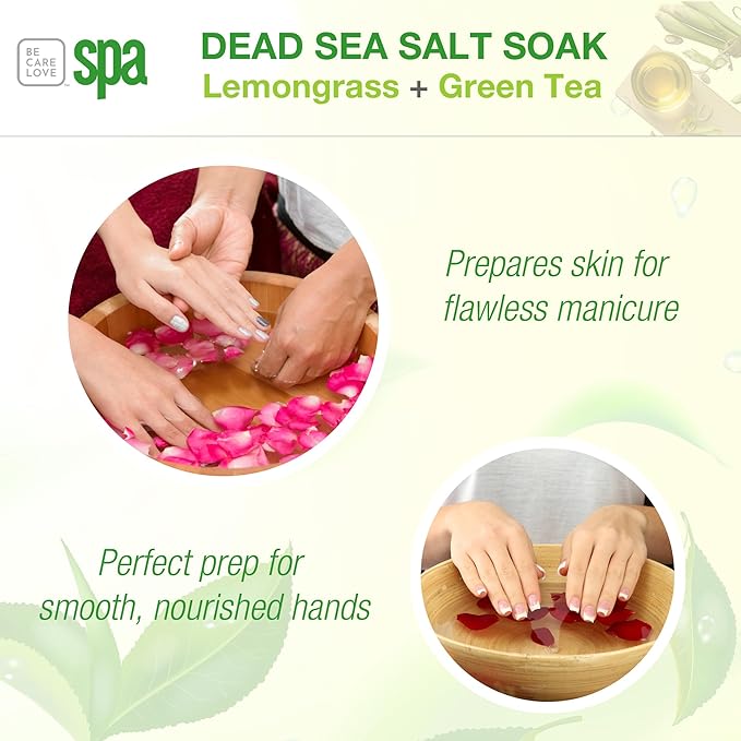 BCL SPA Dead Sea Salt Soak - Bath Salt with Organic Lemongrass + Green Tea, Shae Butter, Arnica, Aloe Vera Juice, Chamomile, Argan Oil & Jojoba Oil - Skin Exfoliator - Home/Professional Use 16 fl oz-VivaGrace Women