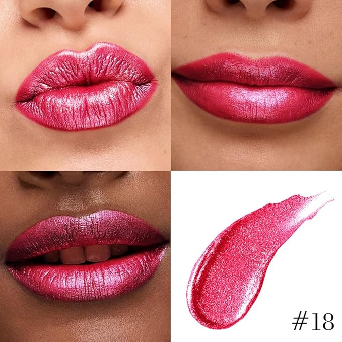 evpct Crushed Ruby Red Metallic Glitter Lip Liner and Lipstick Combo Lip Gloss Stain Set Makeup for Women Long Lasting Waterproof 24, Red Frosted Metallic Shimmer Glossy iridescent Liquid Lipstick 18-VivaGrace Women