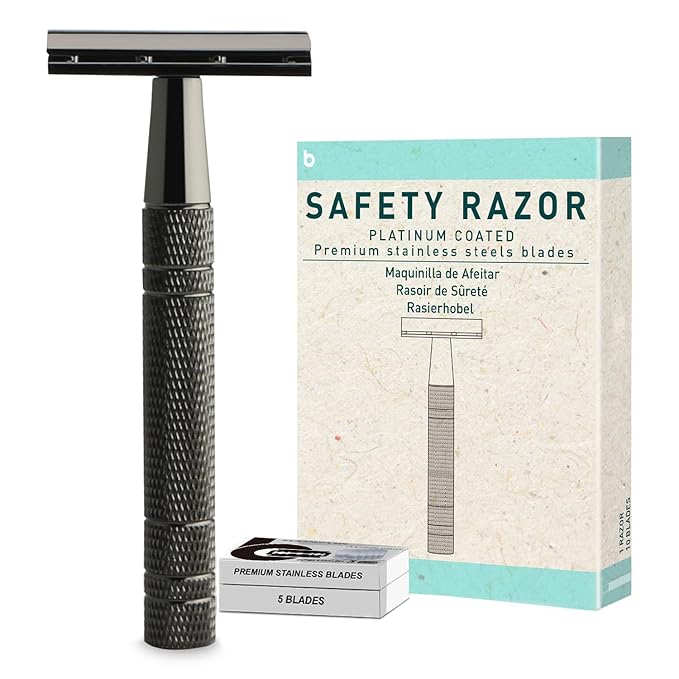 Gun Black Safety Razor, Single Blade Razors for Men & Women, with 10 Stainless Steel Double Edge Blades, Reusable Metal Razor, 1 Blade Razors, Eco-Friendly, Smooth and Close Shave, Plastic Free-VivaGrace Women