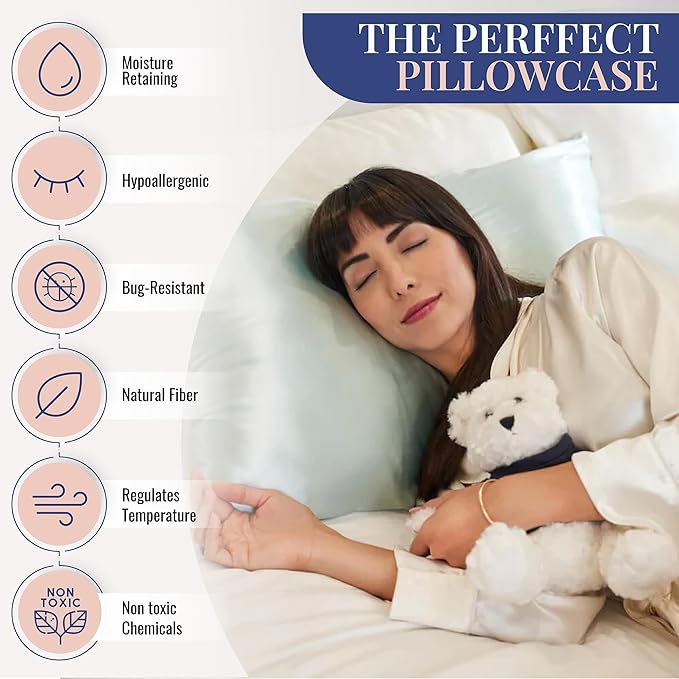 Blissy Silk Pillowcase - 100% Pure Mulberry Silk - 22 Momme 6A High-Grade Fibers - Silk Pillow Cover for Hair & Skin - Regular, Queen & King (Mint, King)-VivaGrace Women