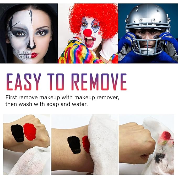Clown Makeup Kit Face Paint Clown Wheel Black White Red Eye Black Football Softball Baseball Sports,Professional Halloween Joker Zombie Skeleton Vampire Makeup-VivaGrace Women