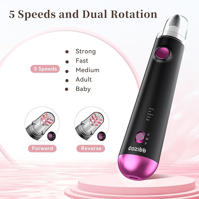 Electric Nail Drill, 8-in-1 Cordless Electric Nail File with LED Light, 5 Speeds Rechargeable Manicure and Pedicure Kit Hand Foot Care Tool for Nail Grinder Trim Polish for Women Baby-VivaGrace Women