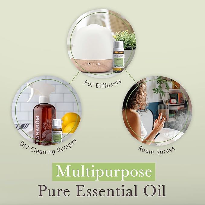 Pranarom USDA Certified Organic Lemon Essential Oil (15ml), 100% Pure Undiluted Therapeutic Grade from Argentina for Aromatherapy, Diffuser, DIY, Cleaning, Fresh Lemon Scent-VivaGrace Women