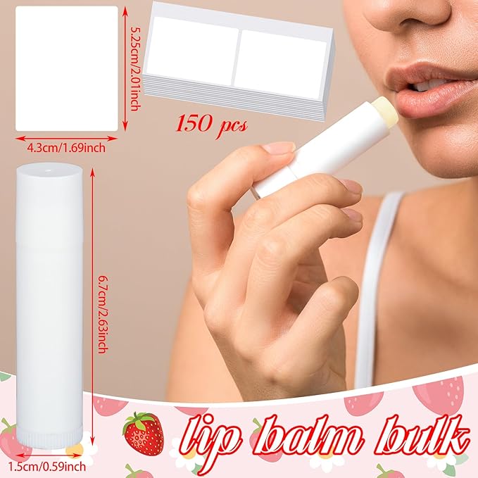 Demissle 150 Pcs Unlabeled Lip Balm Bulk Chapped Stick Blank Mini Lip Balm Gifts Moisturizing Lip Balms Favors for Women Homeless Wedding Bridal Shower Favors Baby Shower Guests Favors(Strawberry)-VivaGrace Women