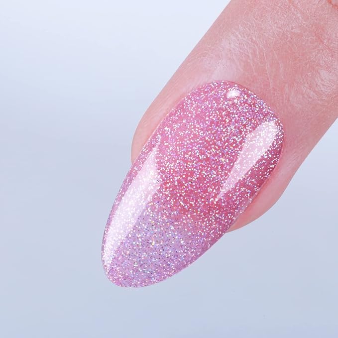 Imtiti Iridescent Glitter Translucent Orchid Pink Gel Polish, UV LED Soak Off Clear Sparkle Pink Gel Nail Polish, Shimmer Glitter Pink Gel Polish 1Pcs