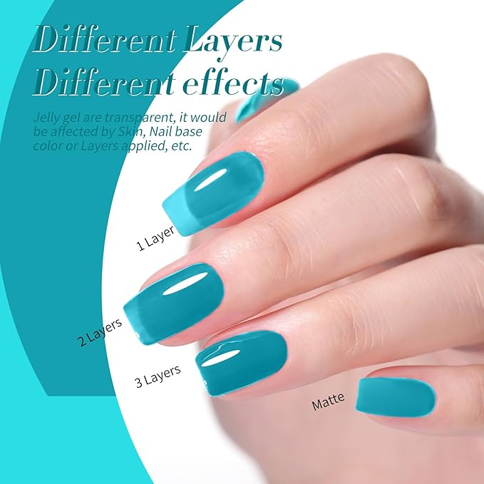 Born Pretty Jelly Gel Nail Polish Set Spring Summer Crystal Glass Translucent Pastel Sheer Gel Polish Pink Green Blue Red Yellow Silver Shiny Glitter Gel Nail Polish Nail Art Gel DIY Gift 6PCS-VivaGrace Women