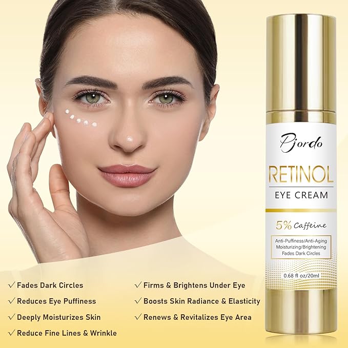 Retinol Eye Cream for Dark Circles Puffiness, Under Eye Cream Anti Aging Eye Cream Reduce Wrinkles & Fine Lines, 5% Caffeine Eye Cream with Eye Massage Wand, Perfect Gifts-VivaGrace Women