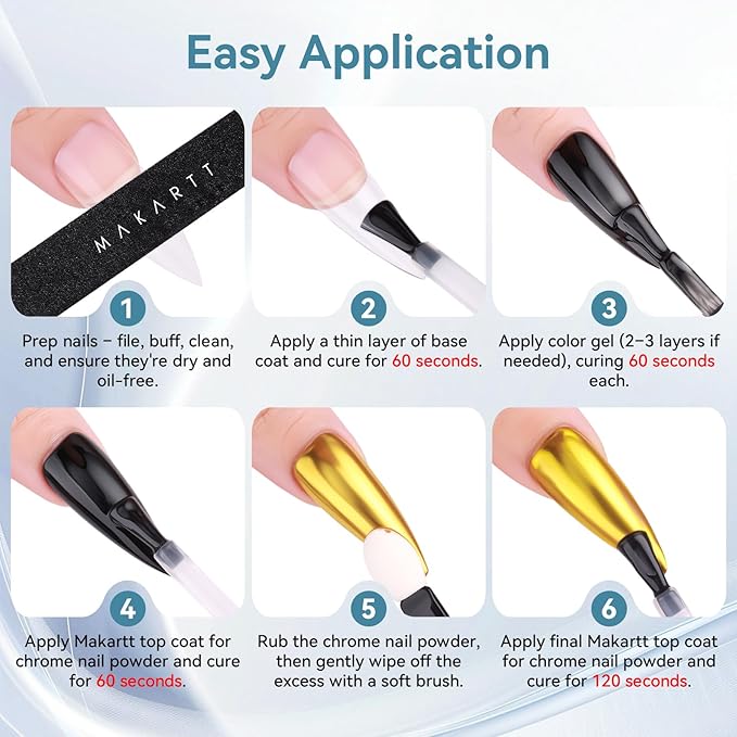 Makartt Gel Top Coat for Chrome Nail Powder - 2 Pcs 15ml Clear No Wipe High Gloss Top Coat Gel Nail Polish Mirror Shine Long Lasting Easy Application, Soak off UV Lamp, DIY Home Salon Art Design-VivaGrace Women