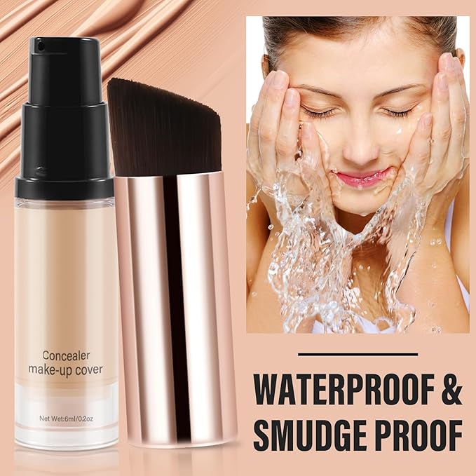 2pcs Liquid Concealer Set with Brush,Full Cover,Concealer Wand with Matte Finish,Corrects，Covers，Long Wear Up to 24hr-VivaGrace Women