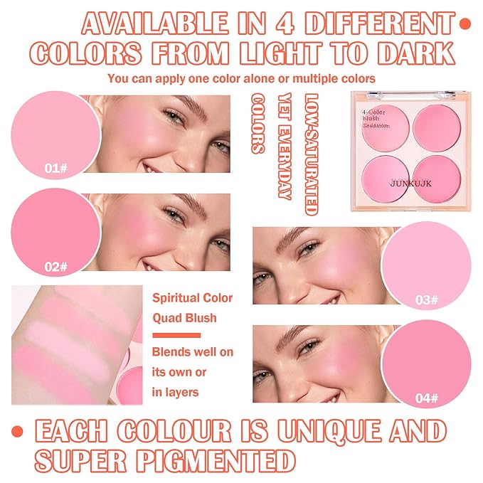 Blush Palette,Shimmer Silky Matte Blush Powder Palette,Professional Cute Face Contour Highlighter Blush Palette with Blush Makeup Brush 01-VivaGrace Women