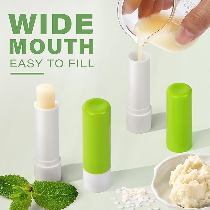 LotFancy Lip Balm Tubes Empty, 28Pcs 4.5ml Lip Balm Container Tubes with Green Caps, BPA Free & Leak Free, Refillable-VivaGrace Women