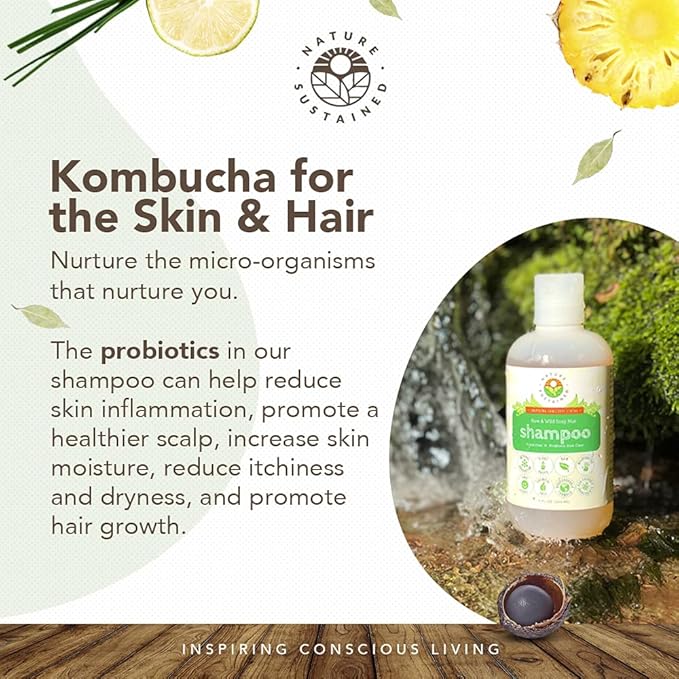 Organic Shampoo - Raw & Wildcrafted with Probiotics, Hypoallergenic Natural & Sulfate Free Shampoo for Sensitive Scalp, Dry Hair, Dandruff, Eczema & Psoriasis, 9oz, Lemongrass-VivaGrace Women