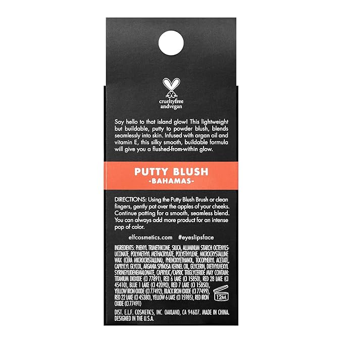e.l.f. Putty Blush, Creamy & Ultra Pigmented Formula, Infused with Argan Oil & Vitamin E, Bahamas, 0.35 Oz (10g)-VivaGrace Women