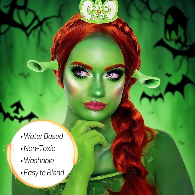 Light Green Water Based Face Body Paint for St. Patrick’s Day,2.37 OZ Large Tube Full Coverage Face Paint for Cosplay Monster Hulk Witch,Washable Green Body Painting Adult Halloween SFX Makeup-VivaGrace Women
