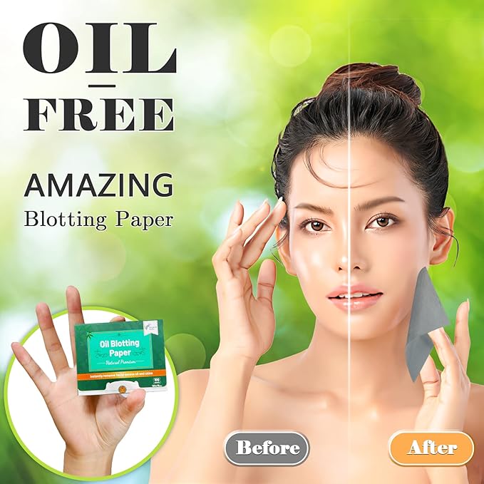 Natural Premium Oil Blotting Paper for Oily Skin with Bamboo Charcoal,26% Larger Oil Blotting Sheets for Face,Makeup Friendly Oil Absorbing Sheets 600 Sheets-VivaGrace Women
