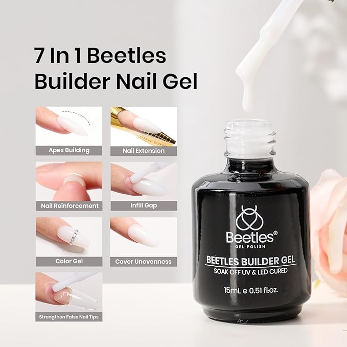 Beetles Builder Gel for Nails -15ml 7 in 1 Milky White Nail Strengthener Gel for Building Apex & Nails Extension DIY Salon Nail Art Design Beauty Gift Sets for Mom Women-VivaGrace Women