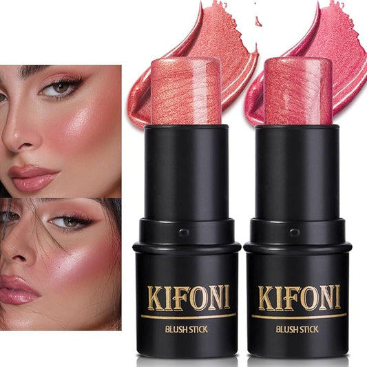 2 Pcs Cream Blush Stick Makeup Kit, Natural Shimmer & Matte Stick Blush Wand for Cheeks, Lightweight Blendable Silky Cream Blush Makeup -Shimmer Blush (#01 Shimmer Pink #04 Shimmer Fuchsia)-VivaGrace Women