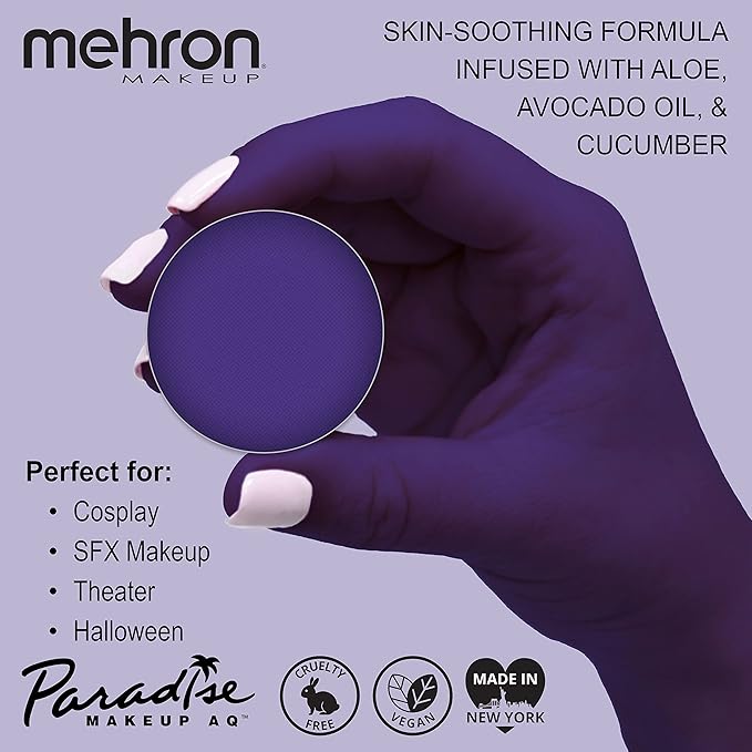 Mehron Makeup Paradise Makeup AQ Refill Size | Stage & Screen, Face & Body Painting, Beauty, Cosplay, and Halloween | Water Activated Face Paint, Body Paint, Cosplay Makeup .25 oz (7 ml) (VIOLET)-VivaGrace Women