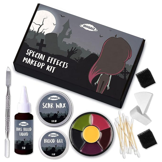 SFX Makeup Kit, Special Effects Makeup Kit with Fake Blood and Scar Wax, Makeup Sponges and Skin Spatula, Zombie Makeup Kit-VivaGrace Women