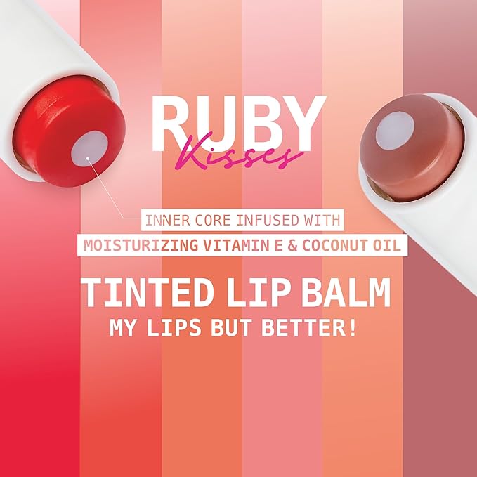 Ruby Kisses Balm Up Tinted Lip Balm, Non-Greasy Hydrating Formula, Nourishing Coconut Core & Vitamin E Infused, Lip Care with Natural Shine, Lightweight Sheer Color (Red)-VivaGrace Women
