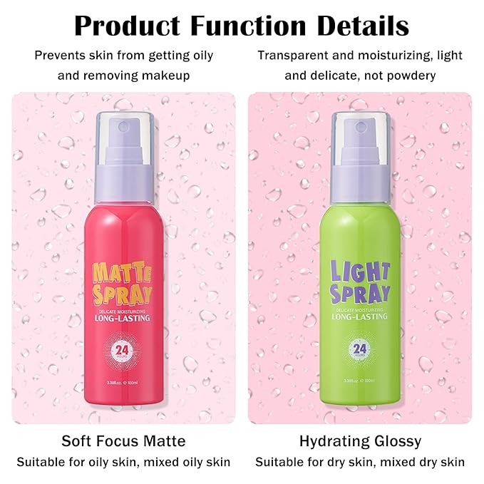 2PCS Makeup Setting Spray for Face,Waterproof Setting Spray for Makeup,Long Lasting Oil Control Finishing Holding Face Mist,Refreshing Hydrating Glossy and Matte Fixing Facial Mist Make Up Set A2-VivaGrace Women