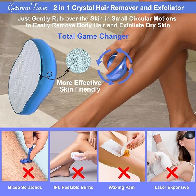 Crystal Hair Eraser,Natural Crystal Hair Remover,Reusable Painless Nano Glass Hair Removal Device Without Shaver,Gentle Crystal Epilator and Exfoliator for Soft Silky Skin(Royal Blue)-VivaGrace Women