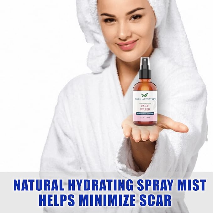 Large 4 oz 100% Pure, Organic Moroccan Rose Water Spray Face Toner, Skin Body Hair Spray, Eye Makeup Remover Alcohol Free Toner Minimizes Scar Hydrating Soothing Mist for Dry Oily Combination Skin-VivaGrace Women