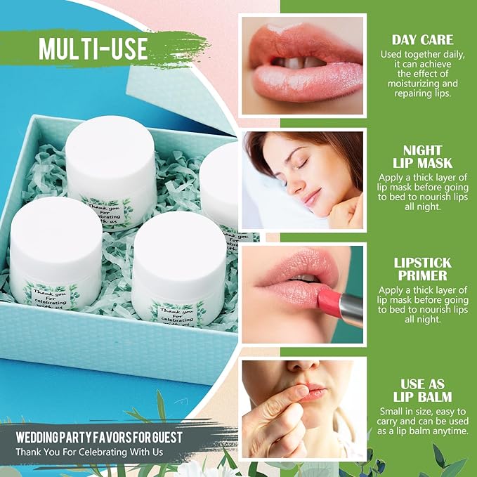 12 Pcs Thank You Lip Sleeping Mask Bulk Bridal Shower Gifts for Guests Thank You for Celebrating with Us Lip Mask Moisturize Nourish for Wedding Bridal Shower Favor Christmas Gift(Eucalyptus)-VivaGrace Women