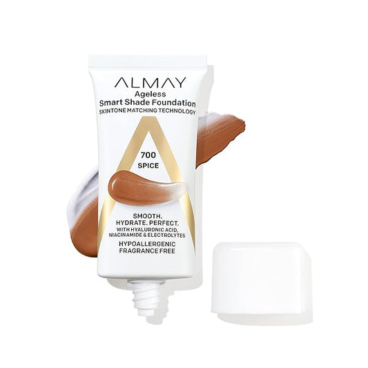 Almay Anti-Aging Foundation, Smart Shade Face Makeup with Hyaluronic Acid, Niacinamide, Vitamin C & E, Hypoallergenic-Fragrance Free, 700 Spice, 1 Fl Oz (Pack of 1)-VivaGrace Women