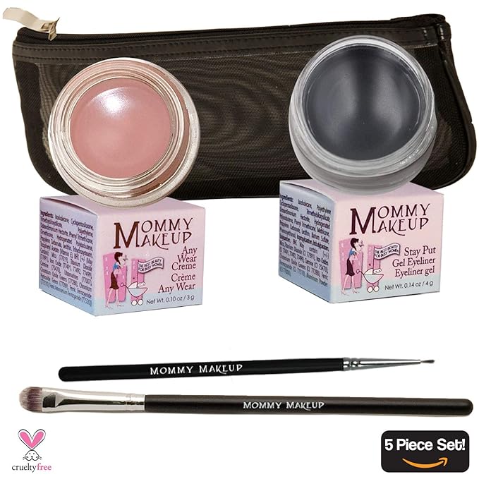 The Everlasting Eye 5 Piece Waterproof Makeup Set. Gel Eyeliner, Creme Eyeshadow, 2 brushes and Mesh Bag. Paraben-free, Talc-free, Cruelty-free. Anna/Black Beauty 1201-VivaGrace Women