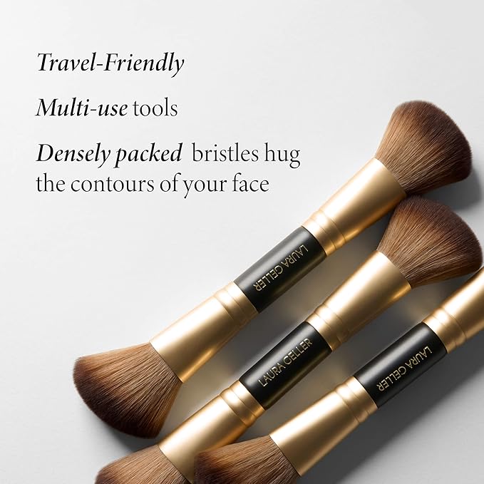 LAURA GELLER NEW YORK Face It All 2pc Makeup Brush Set - Retractable Airbrush Kabuki Brush + Dual-Ended Blush and Bronzer Brush-VivaGrace Women