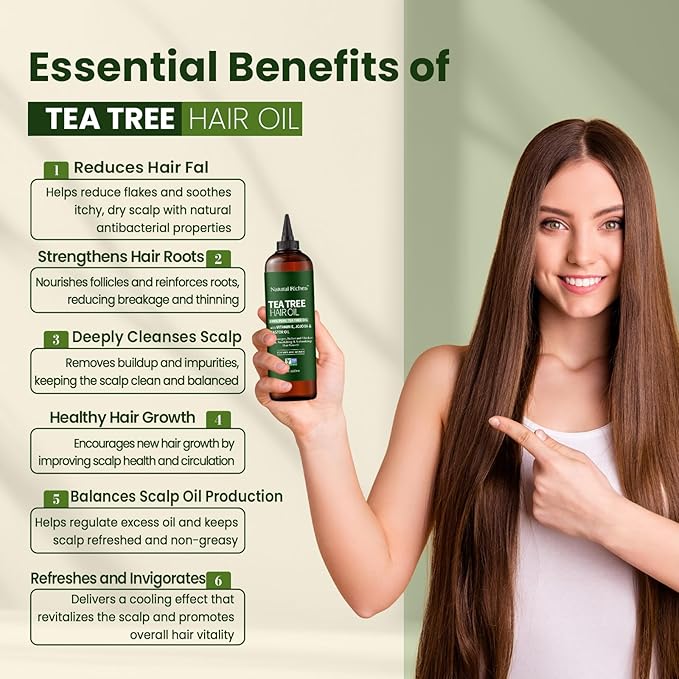 Natural Riches Tea Tree Oil for Hair - Blended with Vitamin E and Castor Oil for Hair Growth - Tea Tree Scalp Treatment for Dry Scalp - Lightweight Scalp Oil for Healthy, Strong Hair - 8 fl oz-VivaGrace Women