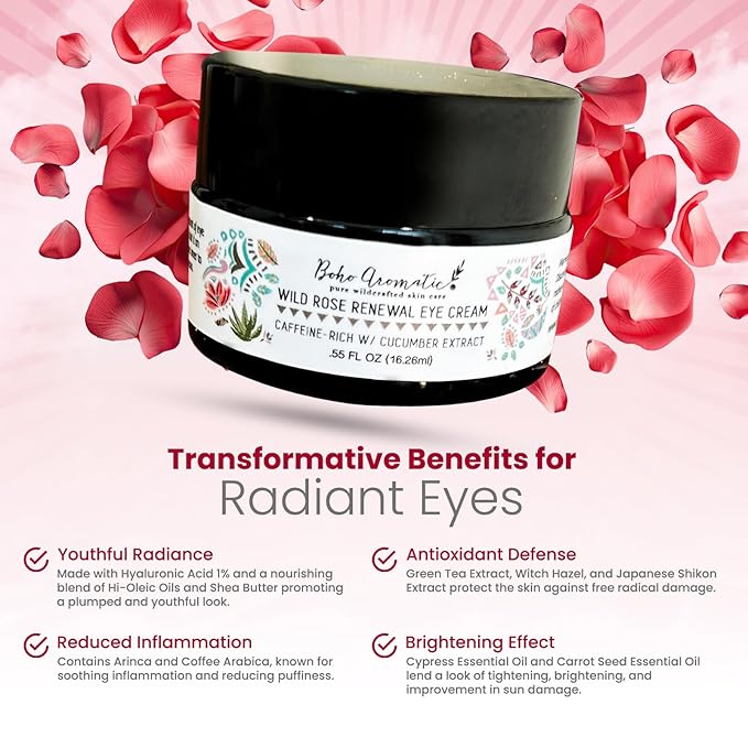 Wild Rose Renewal Eye Cream, Under Eye Cream, Natural Eye Cream for dark circles and fine lines, Green Beauty Product for under Eye area, Natural Skin Care .55 FL OZ (16.26ml)-VivaGrace Women